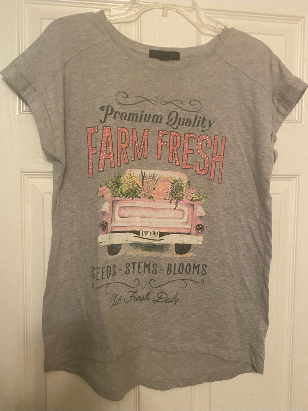 Grey Graphic Short Sleeve Tee with Pink Truck 'Farm Fresh'